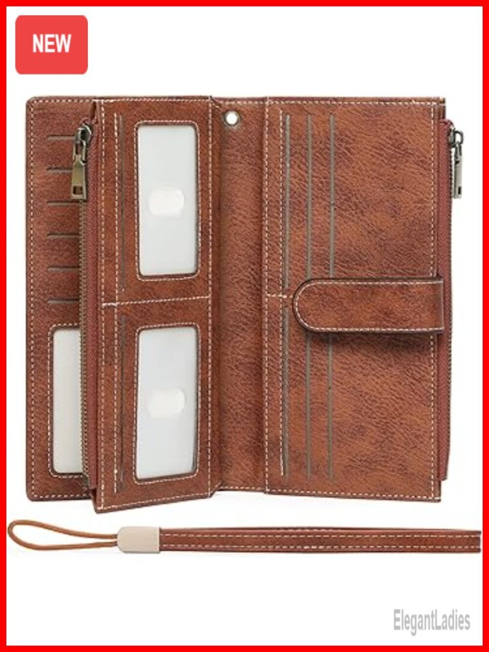 Large Wristlet Purse Trifold Clutch with RFID Blocking, Soft Faux Leather,